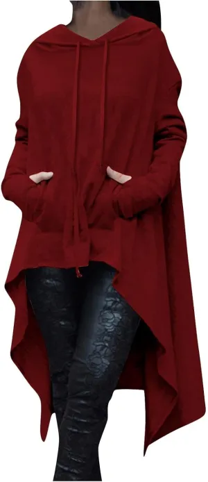 Women's Fashion Hoodies Oversized Sweatshirts Cowl Neck Hi-Low Hem Pullover Long Asymmetric Sweater Top with Pocket