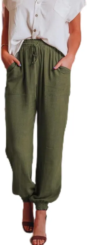 Women's Harem Pants High Waist Boho Trousers with Pockets Summer Casual Cropped Tapered Lightweight Beach Outfits