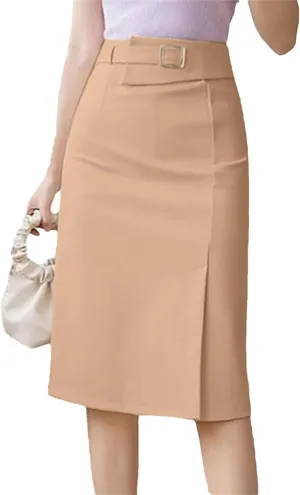 Women's High Waist Midi Skirt Casual Office Skirts Women Slim Fit Work Skirt