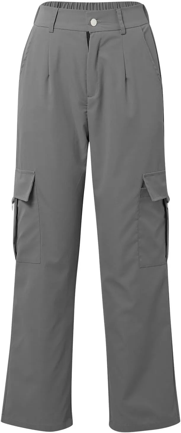 Womens High Waist Straight Leg Pants Solid Color Casual Trousers with Pockets 2024 Trendy Casual Cargo Joggers Pants