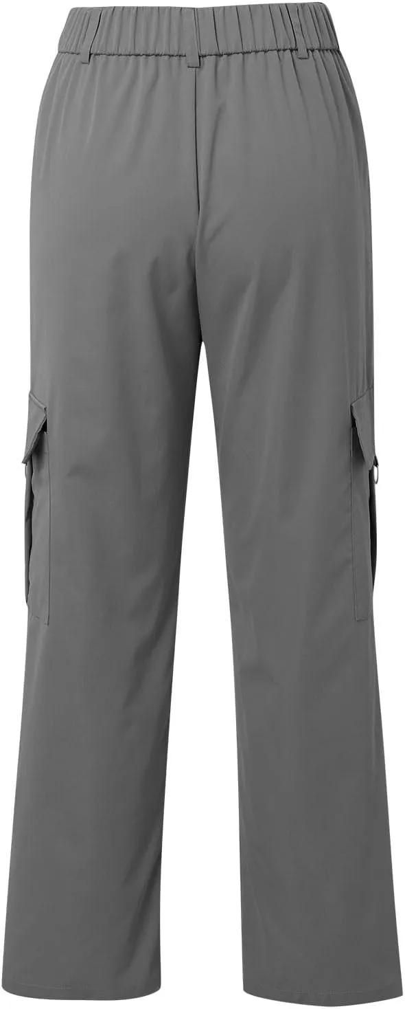Womens High Waist Straight Leg Pants Solid Color Casual Trousers with Pockets 2024 Trendy Casual Cargo Joggers Pants