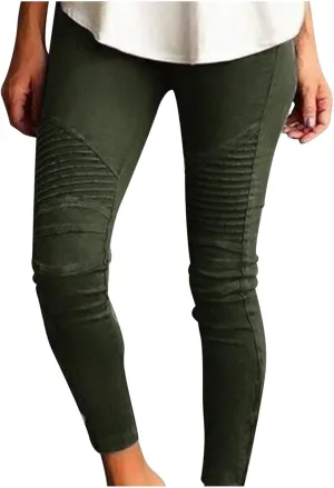 Women's High Waisted Slim Leg Stretch Jean Style Ankle Zipper Pull On Skinny Pants with Pockets for Work