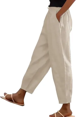 Women's High Waisted Straight Leg Pants Stretchy Business Casual Beach Pants Plus Size Work Trousers with Pockets