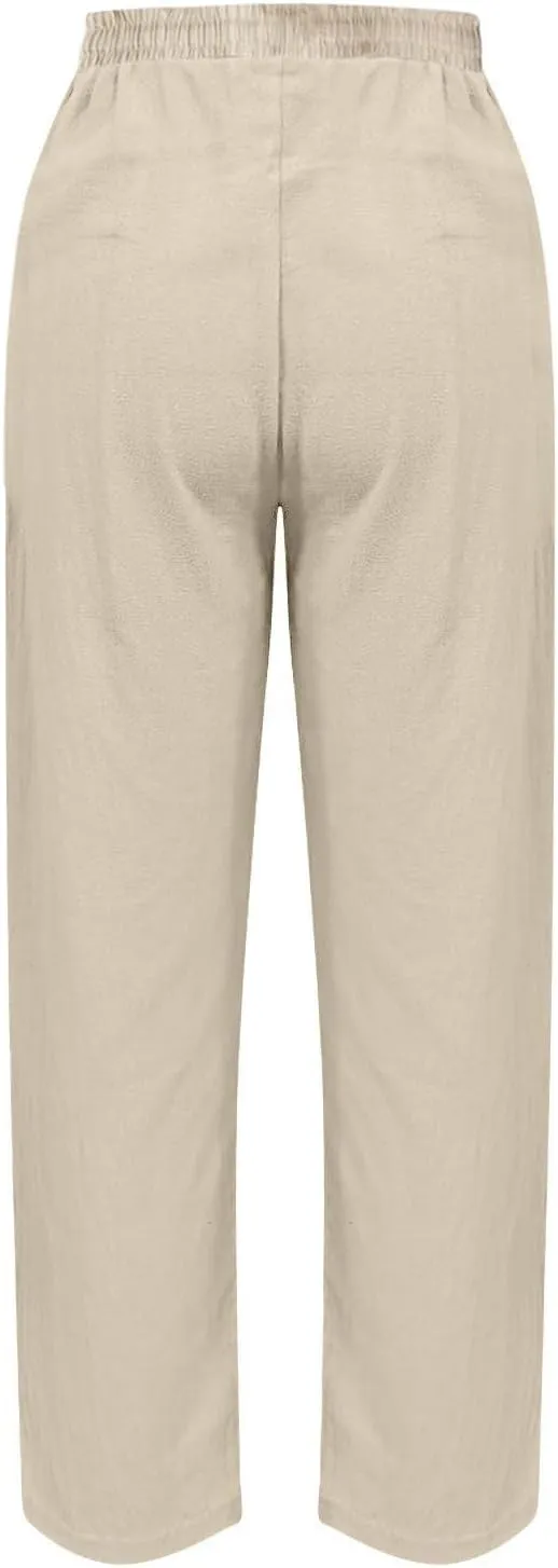 Women's High Waisted Straight Leg Pants Stretchy Business Casual Beach Pants Plus Size Work Trousers with Pockets