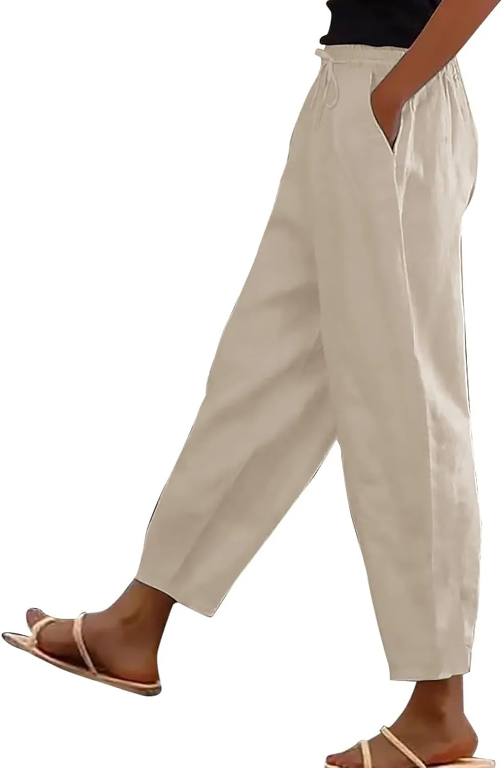 Women's High Waisted Straight Leg Pants Stretchy Business Casual Beach Pants Plus Size Work Trousers with Pockets