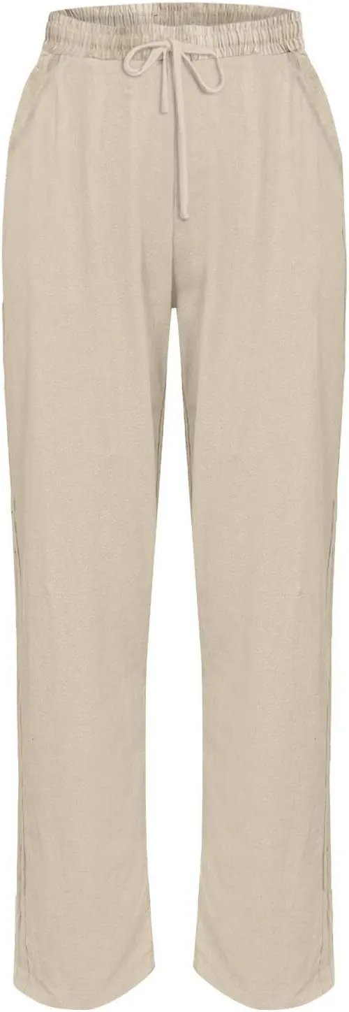 Women's High Waisted Straight Leg Pants Stretchy Business Casual Beach Pants Plus Size Work Trousers with Pockets