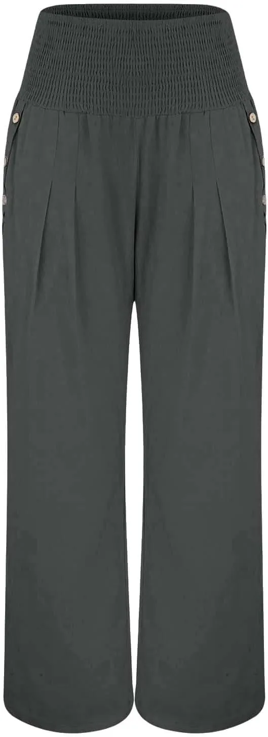 Women's Linen Blend Summer Fashion Palazzo Pants High Waist Wide Leg Plus Size Pant Trousers Beach