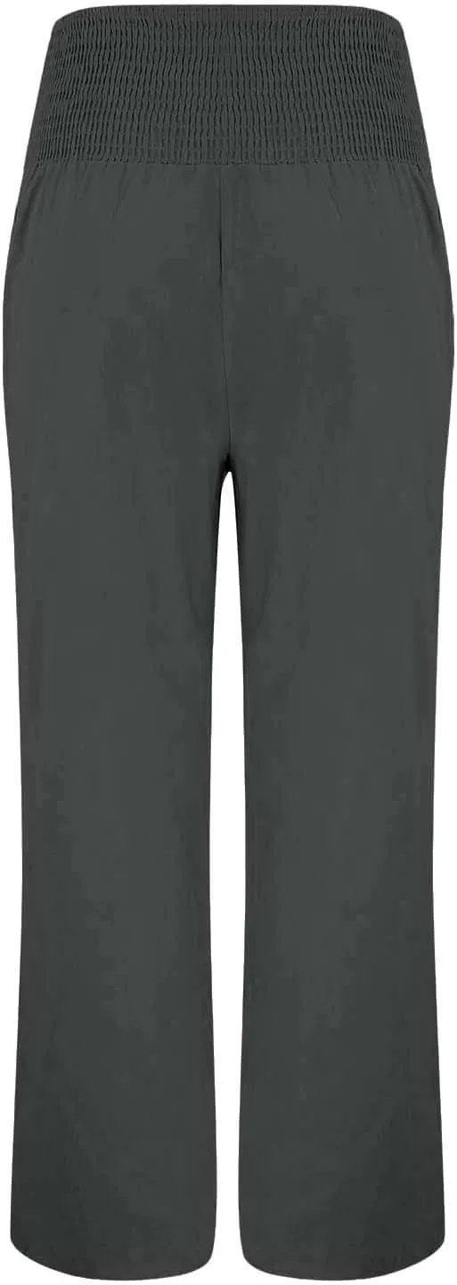 Women's Linen Blend Summer Fashion Palazzo Pants High Waist Wide Leg Plus Size Pant Trousers Beach