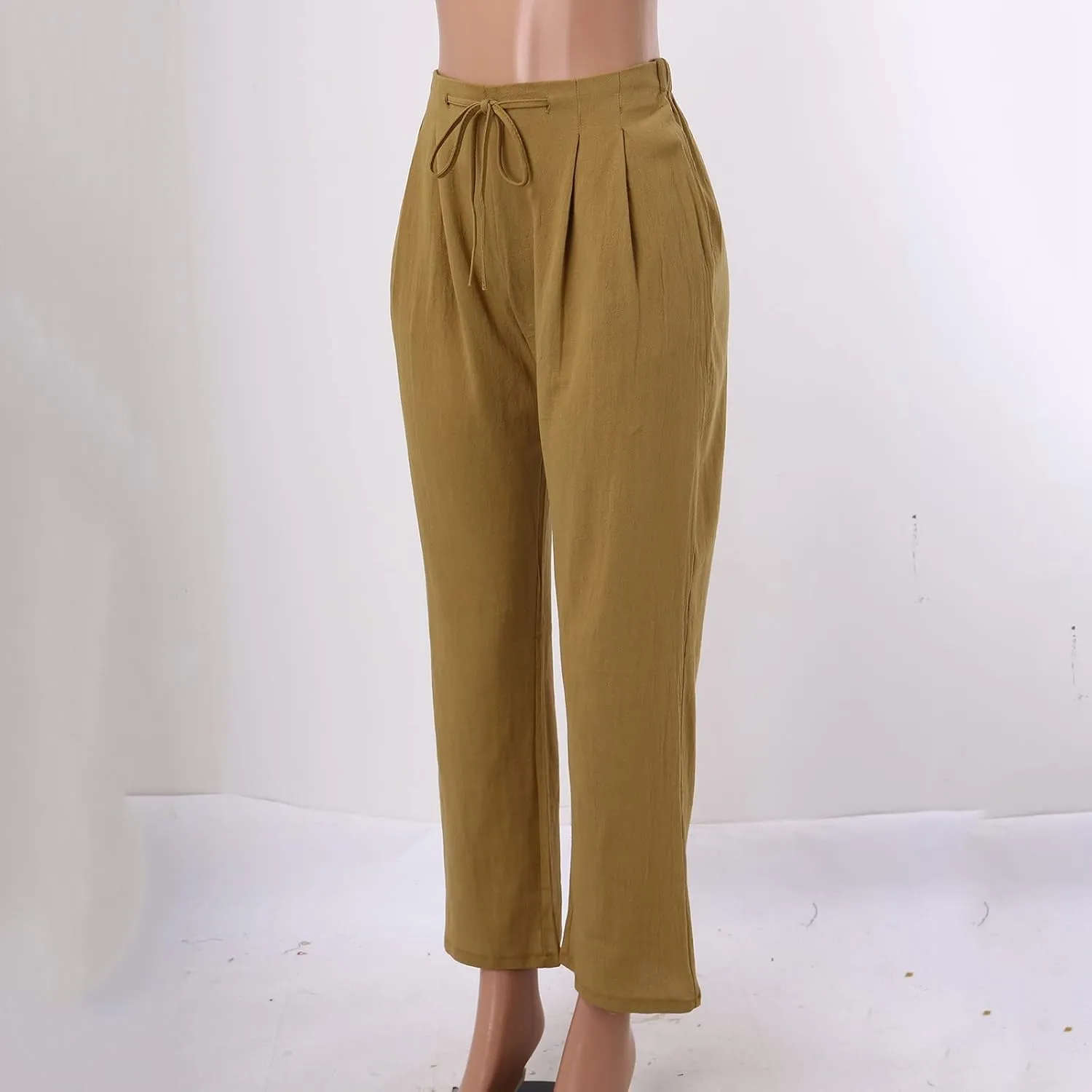 Women's Linen Capri Pants Elastic Pants Long Drawstring Linen Women Waist Comfy Gauze Casual Lightweight Loose