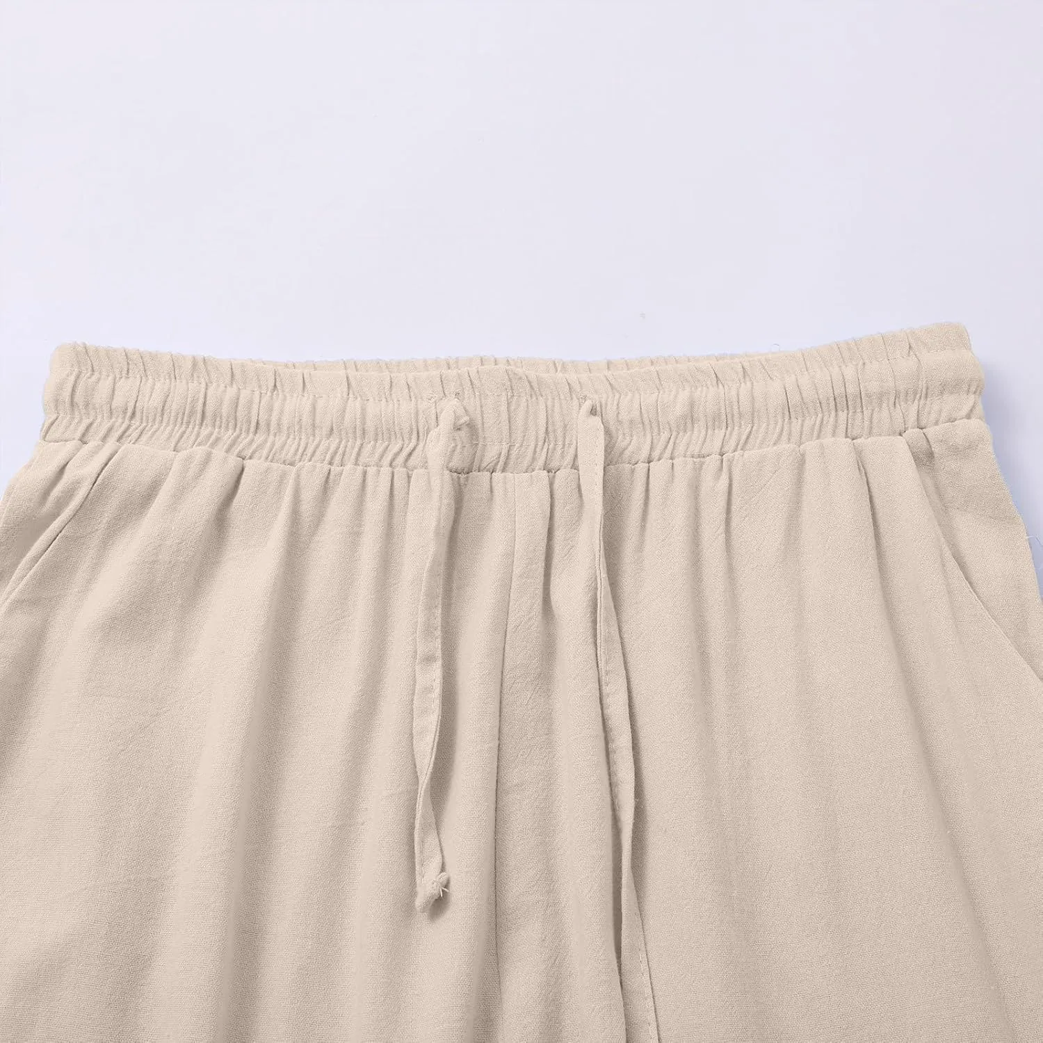 Womens Linen Pants Solid Casual High Waist Loose Fit Drawstring Trousers with Pockets Summer Beach Wear Fashion