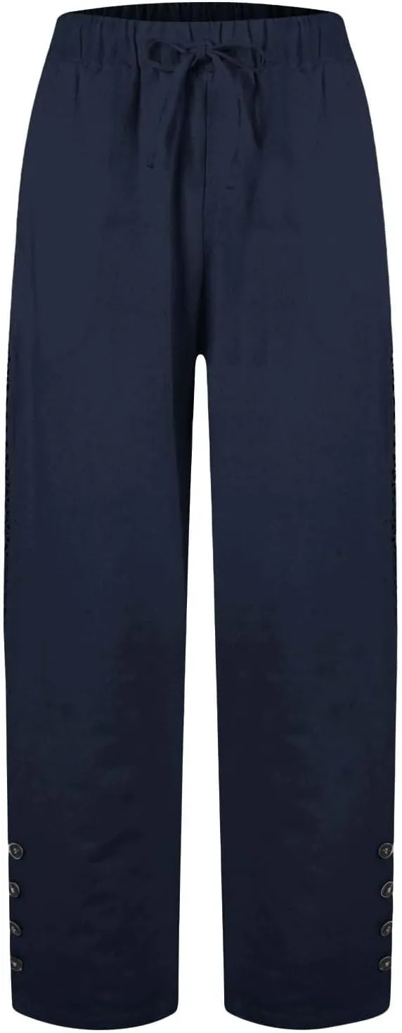 Women's Linen Pants with Pockets Drawstring Loose Fit Pants Trousers with Side Pockets Linen Blend Pants