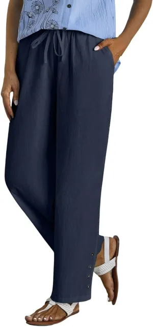 Women's Linen Pants with Pockets Drawstring Loose Fit Pants Trousers with Side Pockets Linen Blend Pants
