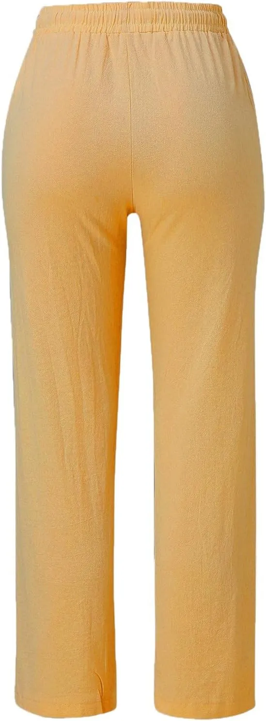 Womens Linen Striped Capris Summer Capri Pants 2025 Summer 2025 Wide Leg Loose Drawstring Elastic Waist Cropped Trouser