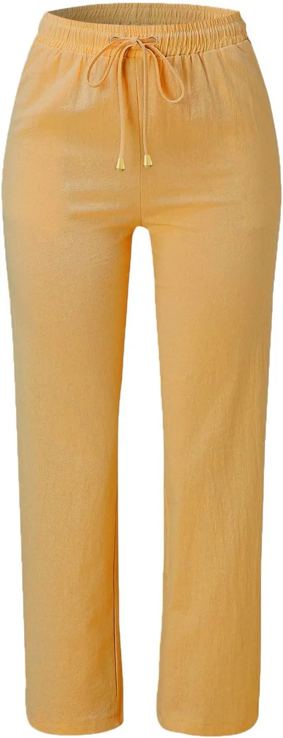 Womens Linen Striped Capris Summer Capri Pants 2025 Summer 2025 Wide Leg Loose Drawstring Elastic Waist Cropped Trouser