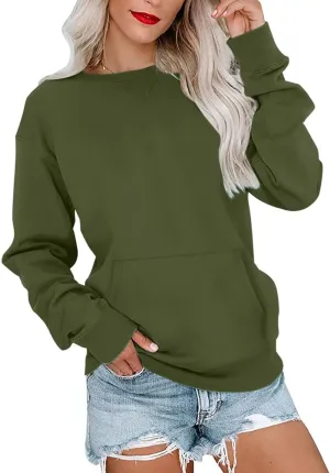 Womens Long Sleeve Sweatshirts Casual Crewneck Cute Pullover Tops Lightweight Sweatshirt with Pocket 2025