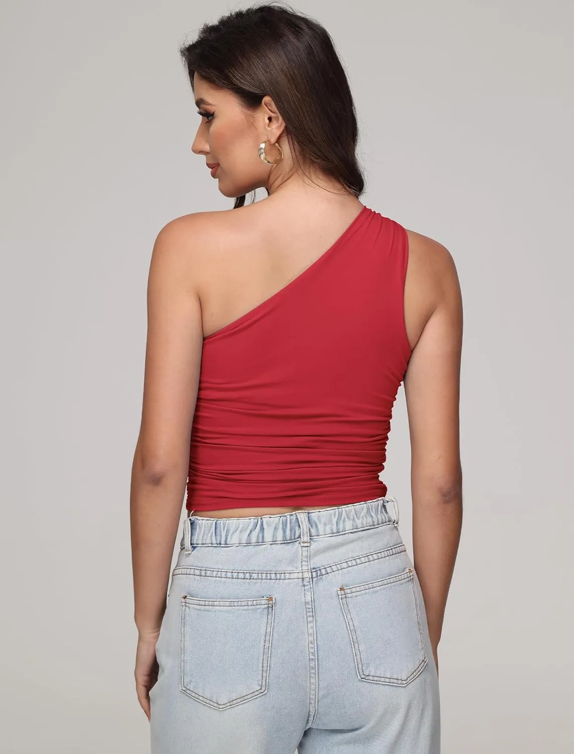 Womens One Shoulder Shirts Going Out Crop Tops Basic Sexy Slim Fit Y2K Tank Top Summer Fashion 2025