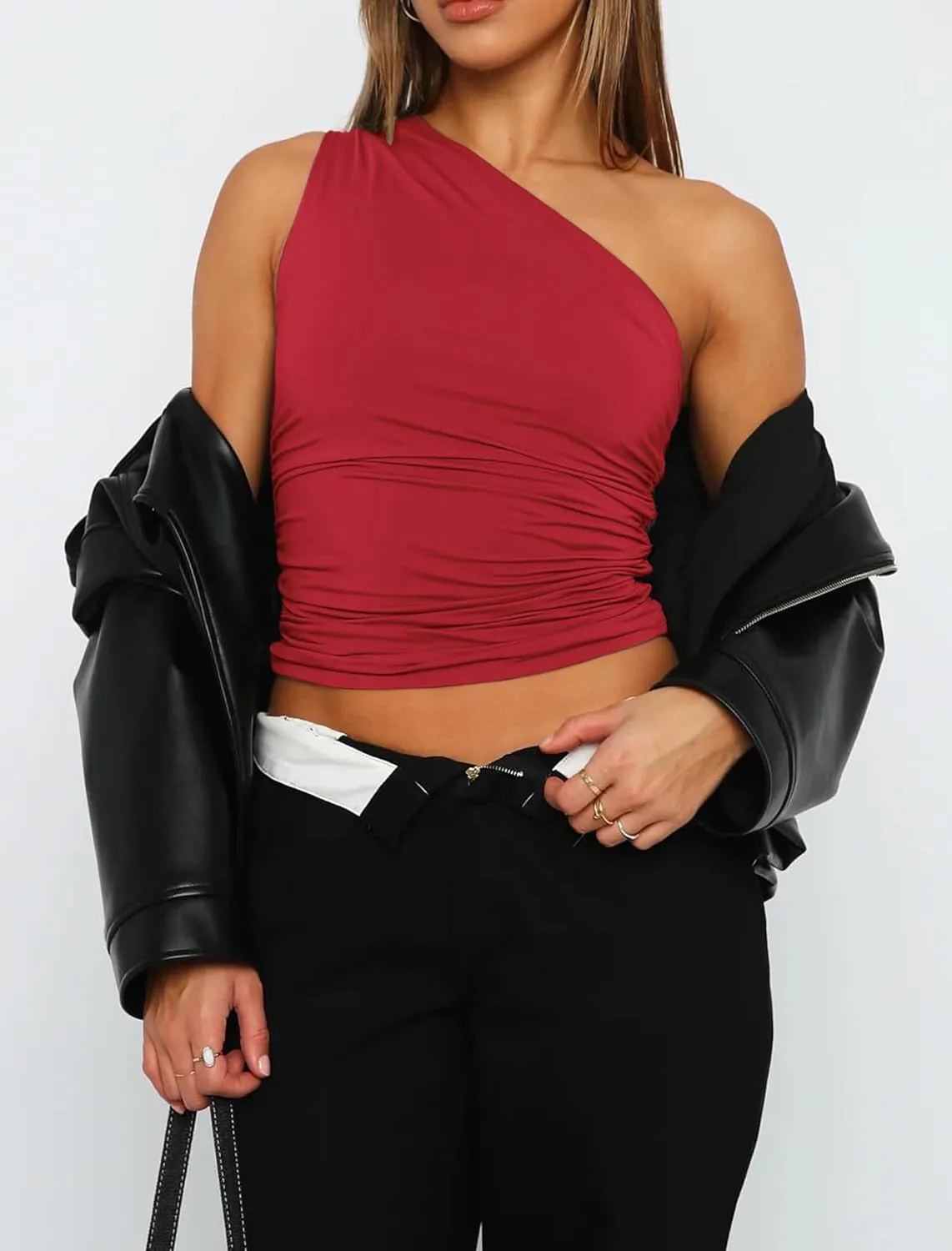 Womens One Shoulder Shirts Going Out Crop Tops Basic Sexy Slim Fit Y2K Tank Top Summer Fashion 2025