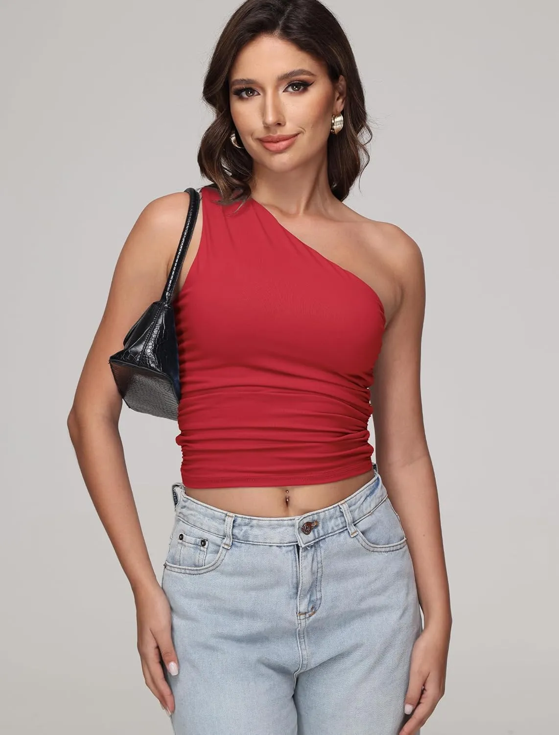 Womens One Shoulder Shirts Going Out Crop Tops Basic Sexy Slim Fit Y2K Tank Top Summer Fashion 2025