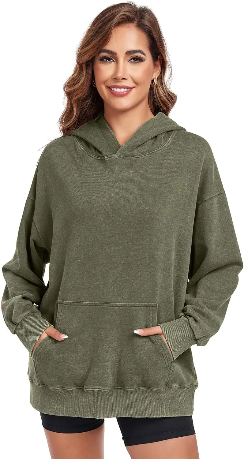 Women's Oversized Hoodies Sweatshirts Vintage Acid Wash Cotton Baggy Spring Fall Outfits Pullover Tops
