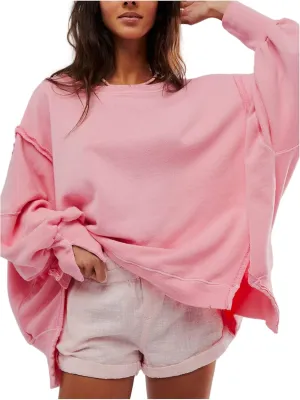 Womens Oversized Sweatshirts Fall Crewneck Long Sleeve Pullover Hoodies Lightweight Loose Cotton Tunic Tops