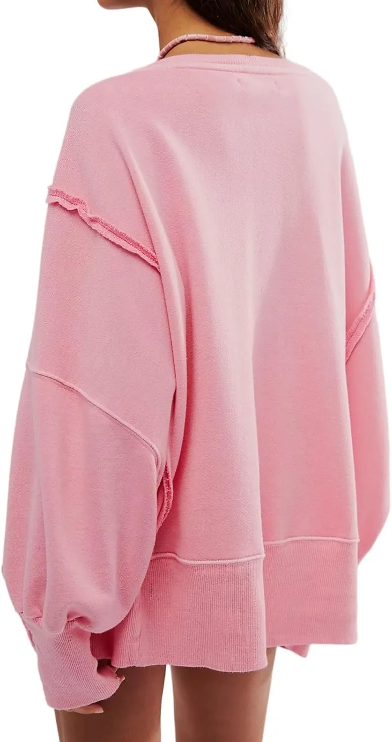 Womens Oversized Sweatshirts Fall Crewneck Long Sleeve Pullover Hoodies Lightweight Loose Cotton Tunic Tops