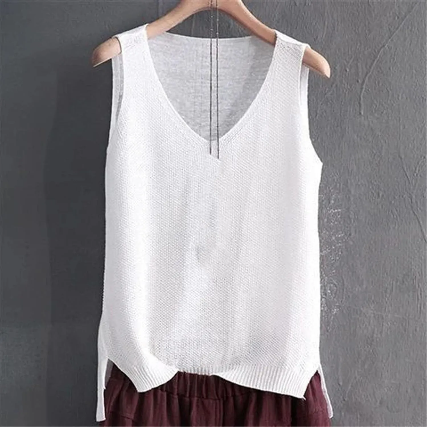Women's Plus Size Ice Silk Camisole Knitted Base Shirt Sleeveless Top for Women