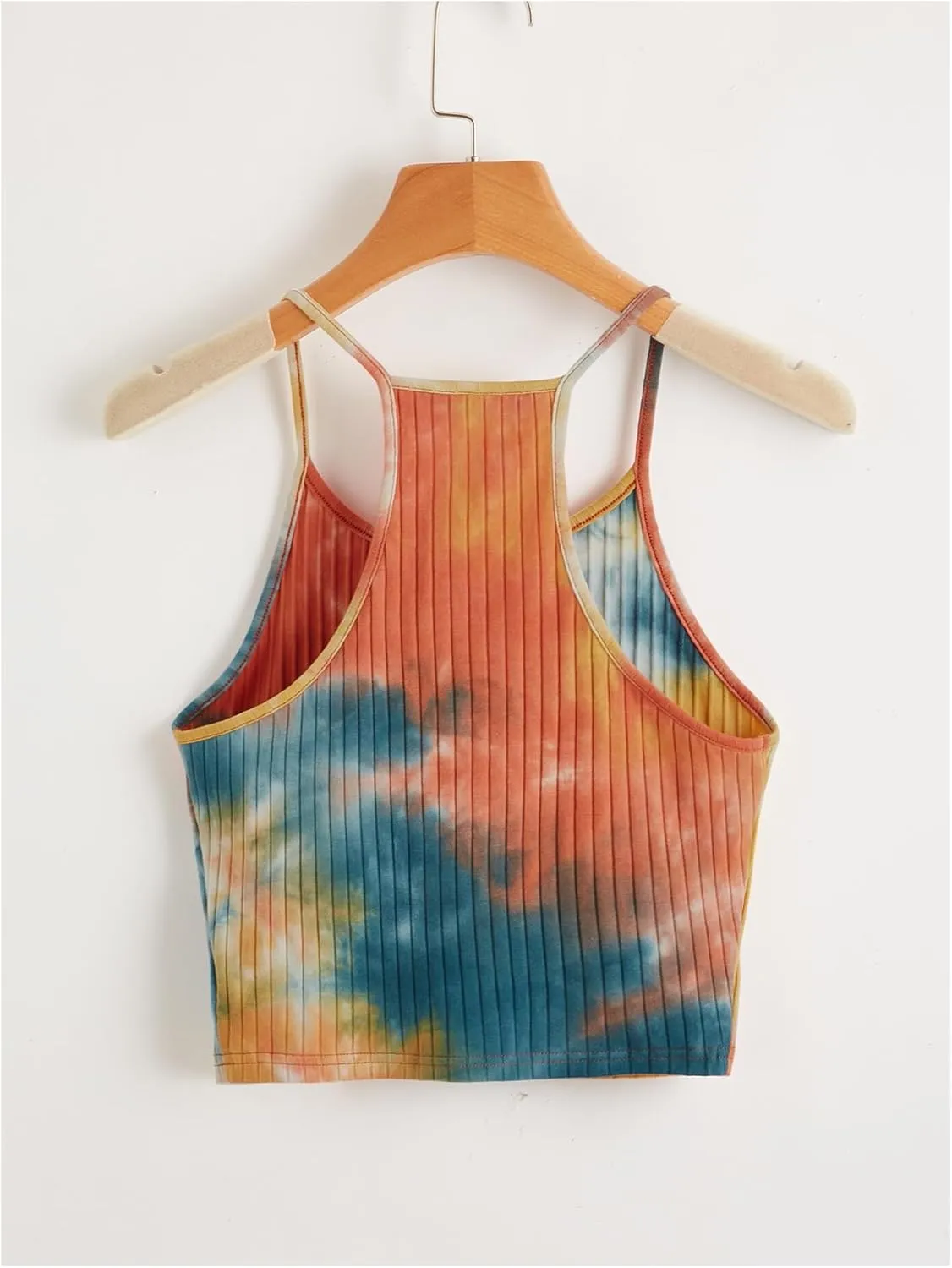 Women's Ribbed Knit Tie Dye Camisole Top Sleeveless Slim Fit Crop Tops Y2K Cami Streetwear Women Shirts