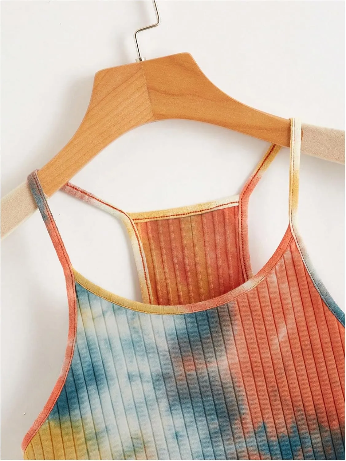 Women's Ribbed Knit Tie Dye Camisole Top Sleeveless Slim Fit Crop Tops Y2K Cami Streetwear Women Shirts