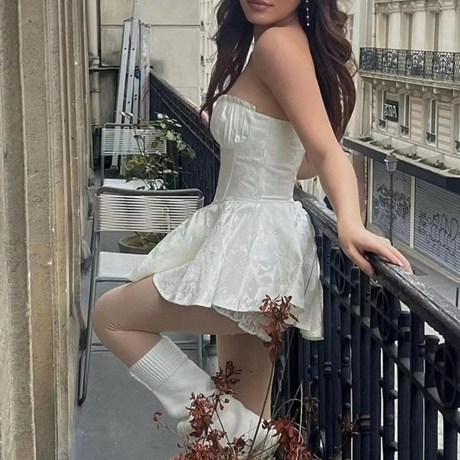 Women's Ruffle Hem Elegant Sexy Dress Lace A Line Tube Top Mini Dress Bodycon Sleeveless Cocktail Party Dresses