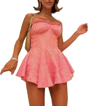 Women's Ruffle Hem Elegant Sexy Dress Lace A Line Tube Top Mini Dress Bodycon Sleeveless Cocktail Party Dresses