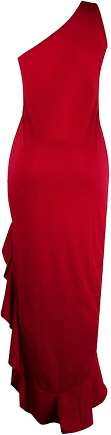 Women's Ruffle High Split Cocktail Party Dress Slim Fit Sleeveless Wedding Dress One Shoulder Sexy Prom Eveing Dresses