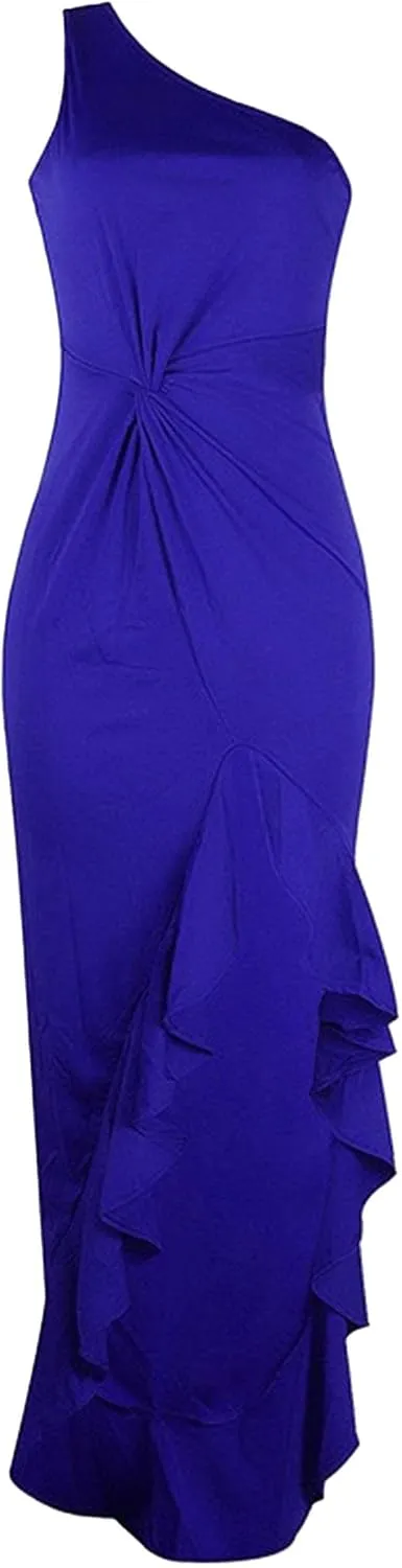 Women's Ruffle High Split Cocktail Party Dress Slim Fit Sleeveless Wedding Dress One Shoulder Sexy Prom Eveing Dresses