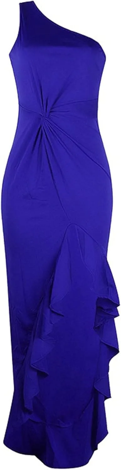 Women's Ruffle High Split Cocktail Party Dress Slim Fit Sleeveless Wedding Dress One Shoulder Sexy Prom Eveing Dresses