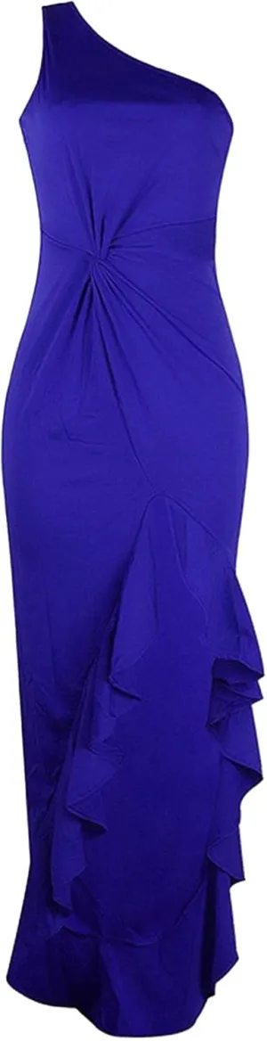 Women's Ruffle High Split Cocktail Party Dress Slim Fit Sleeveless Wedding Dress One Shoulder Sexy Prom Eveing Dresses