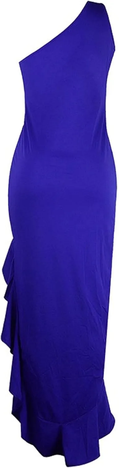 Women's Ruffle High Split Cocktail Party Dress Slim Fit Sleeveless Wedding Dress One Shoulder Sexy Prom Eveing Dresses