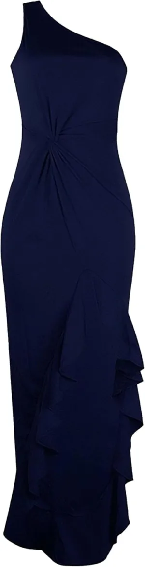 Women's Ruffle High Split Cocktail Party Dress Slim Fit Sleeveless Wedding Dress One Shoulder Sexy Prom Eveing Dresses