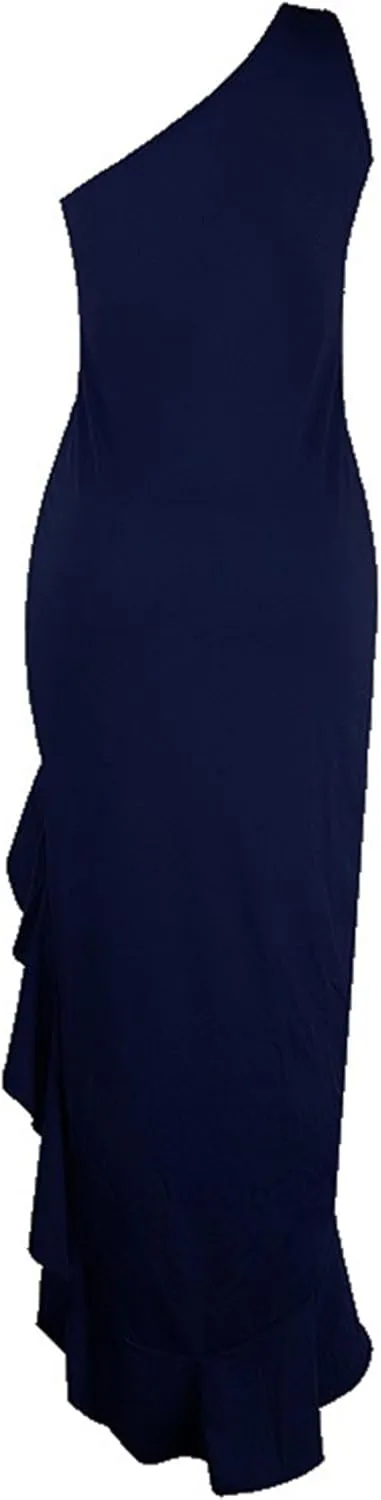 Women's Ruffle High Split Cocktail Party Dress Slim Fit Sleeveless Wedding Dress One Shoulder Sexy Prom Eveing Dresses