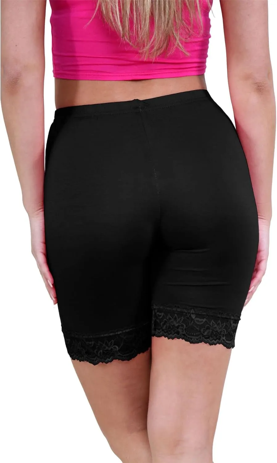 Womens Scallop Lace Trim Plain Gym Bike Tights Viscose Cycling Shorts Hot Pants