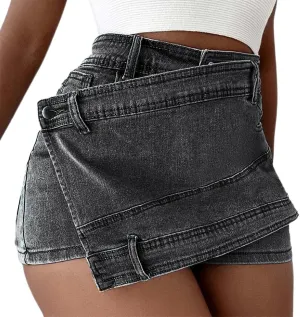 Women's Sexy Mini Denim Skirts Cargo Y2k High Rise Casual Short Jean Skirt Irregular Fashion Plus Size Jean Skirt