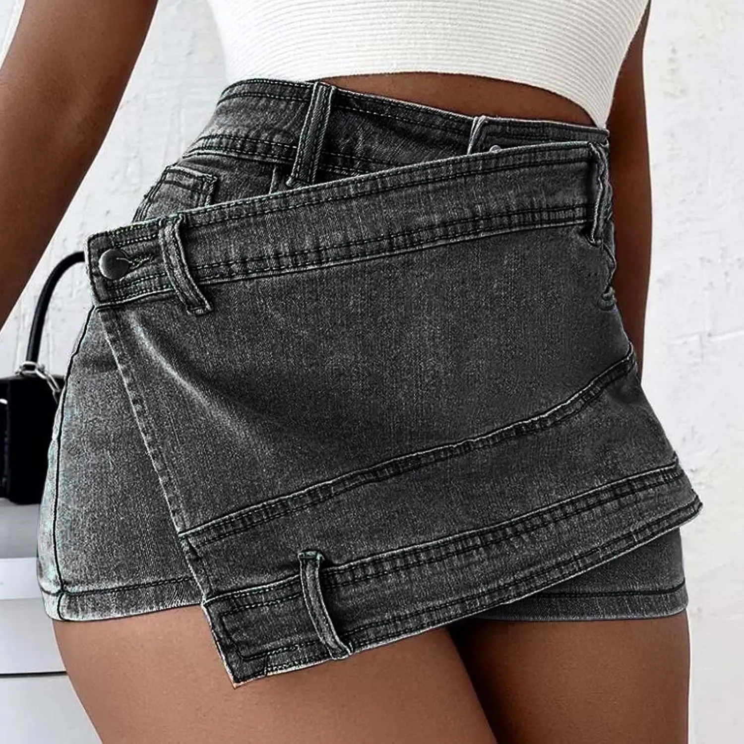 Women's Sexy Mini Denim Skirts Cargo Y2k High Rise Casual Short Jean Skirt Irregular Fashion Plus Size Jean Skirt