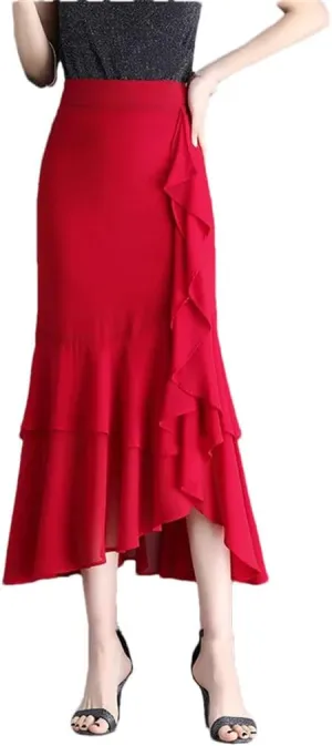 Women's Skirts Irregular High Waisted A-Line Ruffles Slim Fit Chiffon Party Casual Midi Skirt