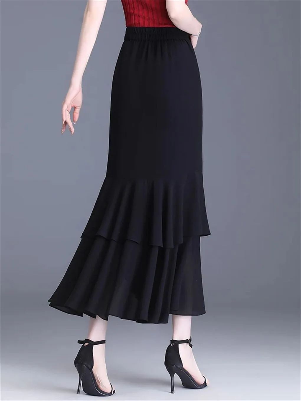 Women's Skirts Irregular High Waisted A-Line Ruffles Slim Fit Chiffon Party Casual Midi Skirt