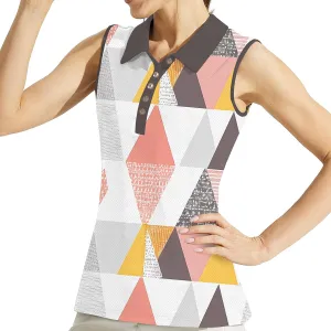 Women's Slim Fit Sleeveless Golf Polo Shirts Hawaiian Floral Moisture Wicking Tennis Tank Top with UPF 50  Protection