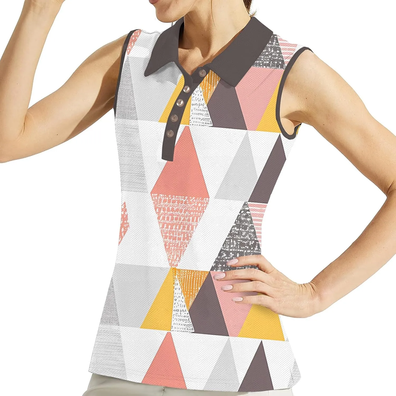 Women's Slim Fit Sleeveless Golf Polo Shirts Hawaiian Floral Moisture Wicking Tennis Tank Top with UPF 50  Protection