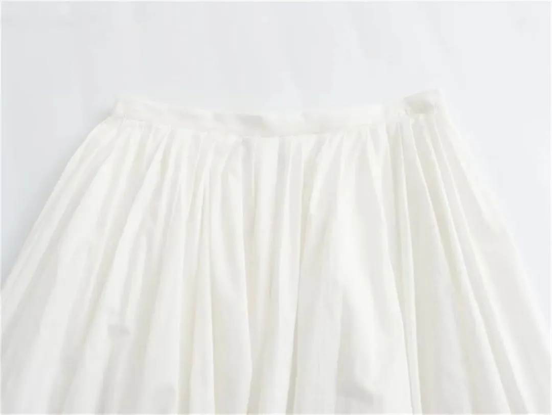 Womens Solid Color Pleated Midi Skirt Casual Elastic Waist Slim Fit A-Line Skirts