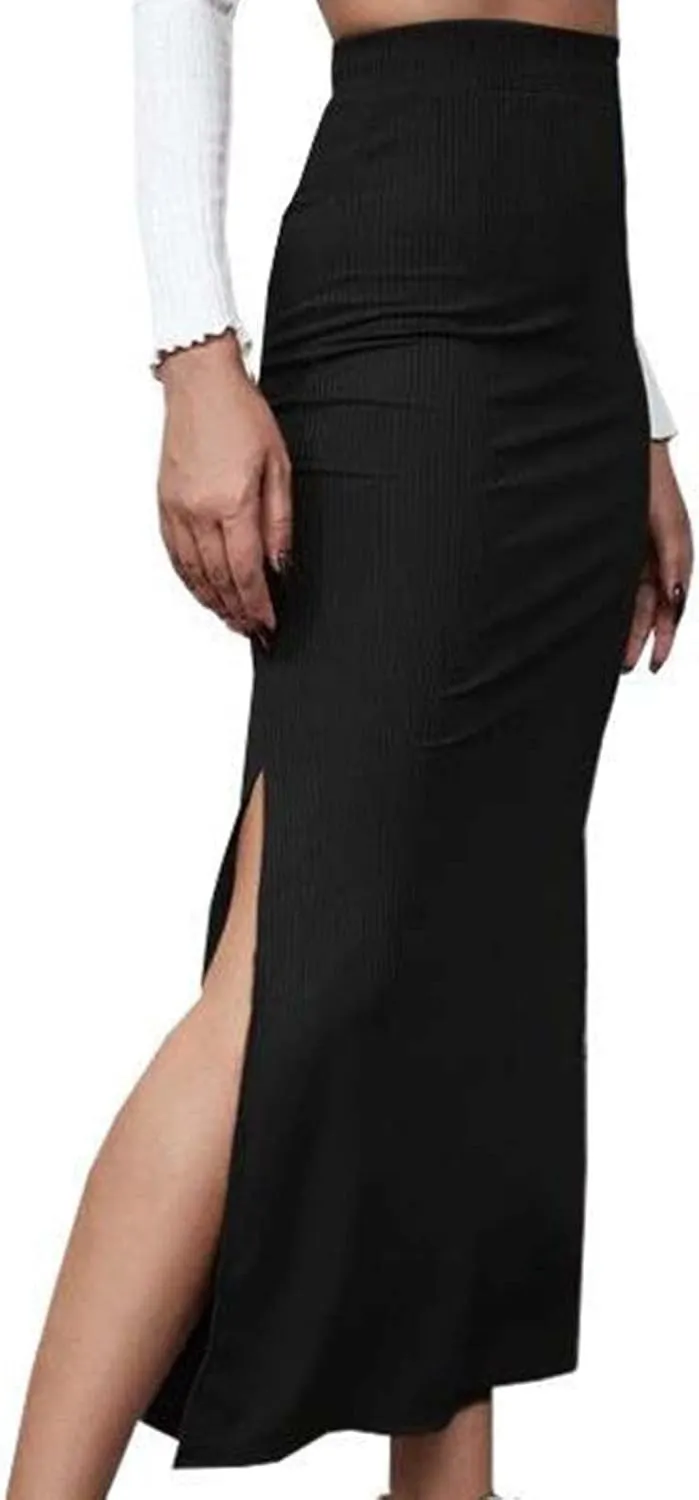 Women's Stretch Elastic High Waisted Knee Pencil Maxi Skirts Slim Fit Bodycon Office Work Business Dress