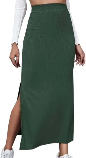 Women's Stretch Elastic High Waisted Knee Pencil Maxi Skirts Slim Fit Bodycon Office Work Business Dress