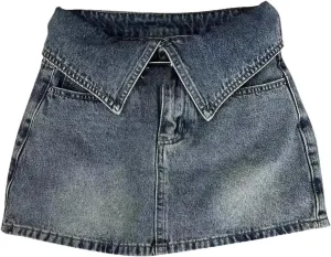 Women's Summer Denim Mini Skirt Sexy High-Waisted Slim Fit Cuffed A-Line Short Hip Skirt