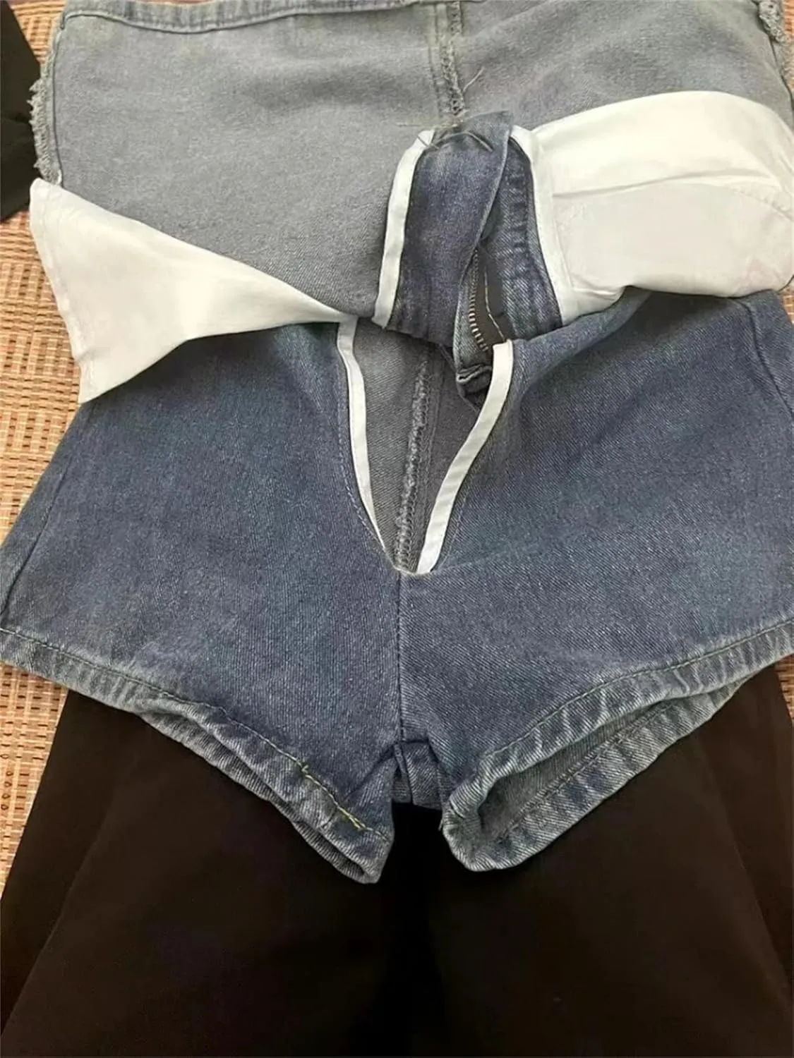 Women's Summer Denim Mini Skirt Sexy High-Waisted Slim Fit Cuffed A-Line Short Hip Skirt