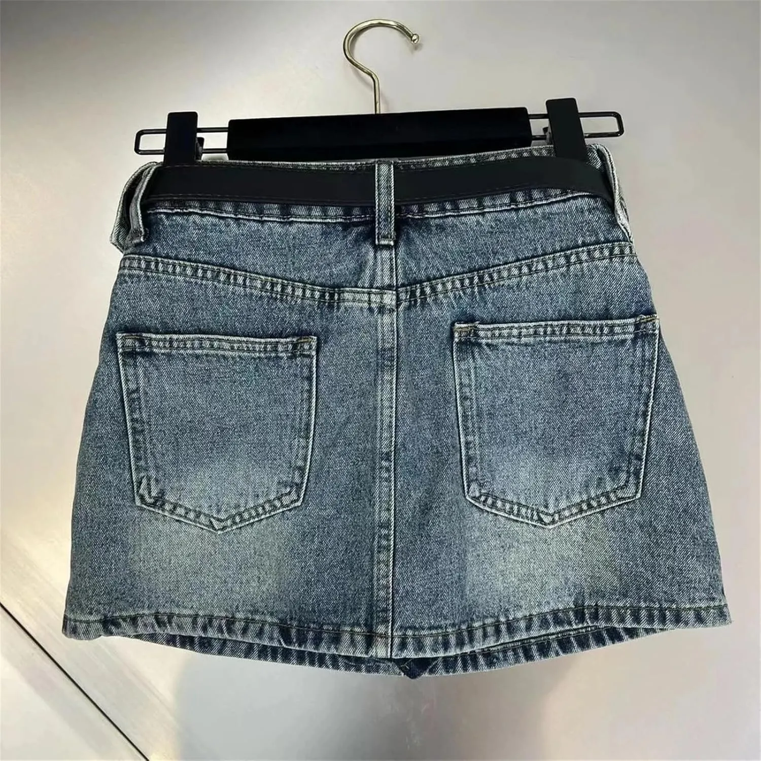 Women's Summer Denim Mini Skirt Sexy High-Waisted Slim Fit Cuffed A-Line Short Hip Skirt